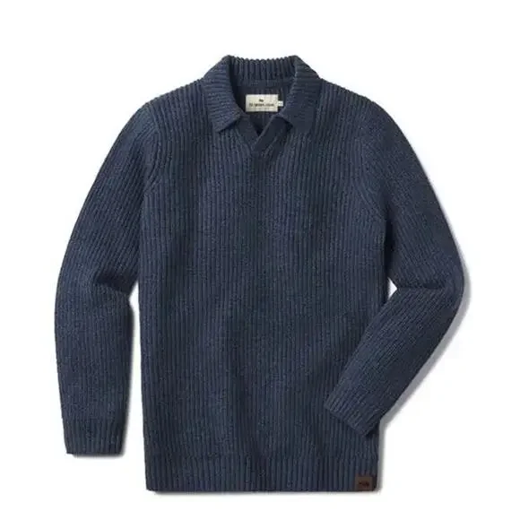 NWT The Normal Brand Marled Merino Wool Polo Sweater Steel Blue 2XL MSRP $128